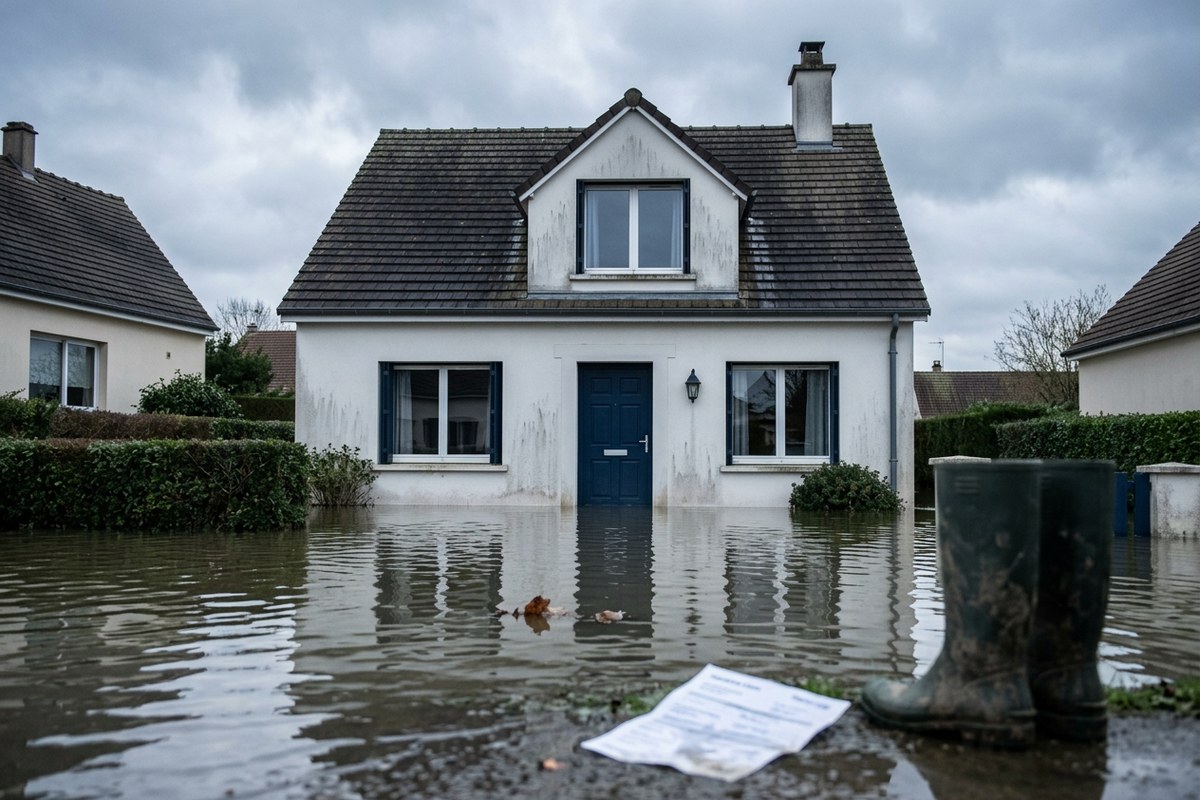 Maison touchée par une inondation et formulaire de déclaration de sinistre